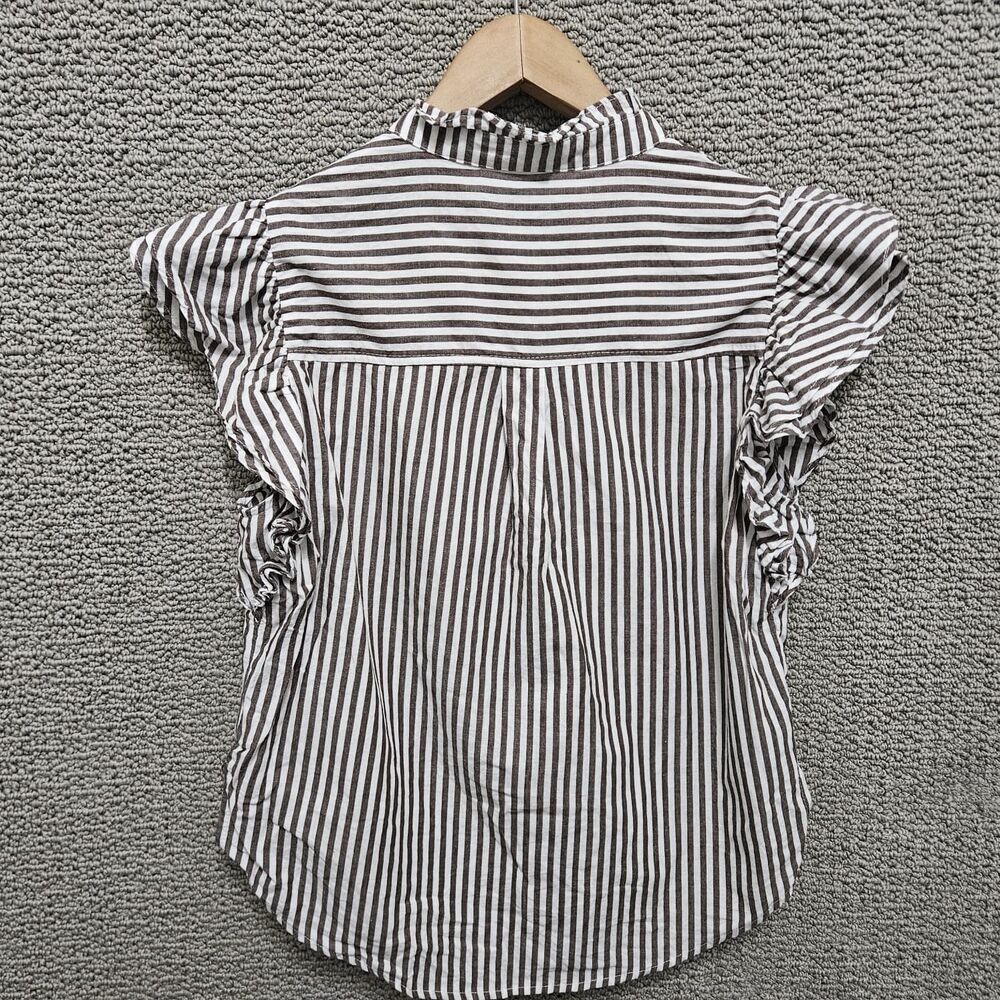 DOKOTOO Women’s Brown White Striped Ruffle Sleeve Button Front Blouse Size M - Picture 5 of 6
